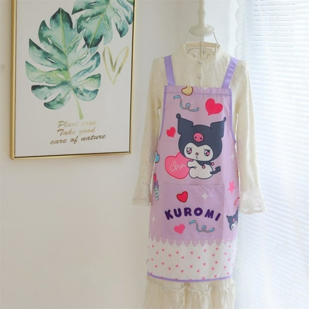 Kuromi Kitchen Apron Chef Style Ties in Back Purple